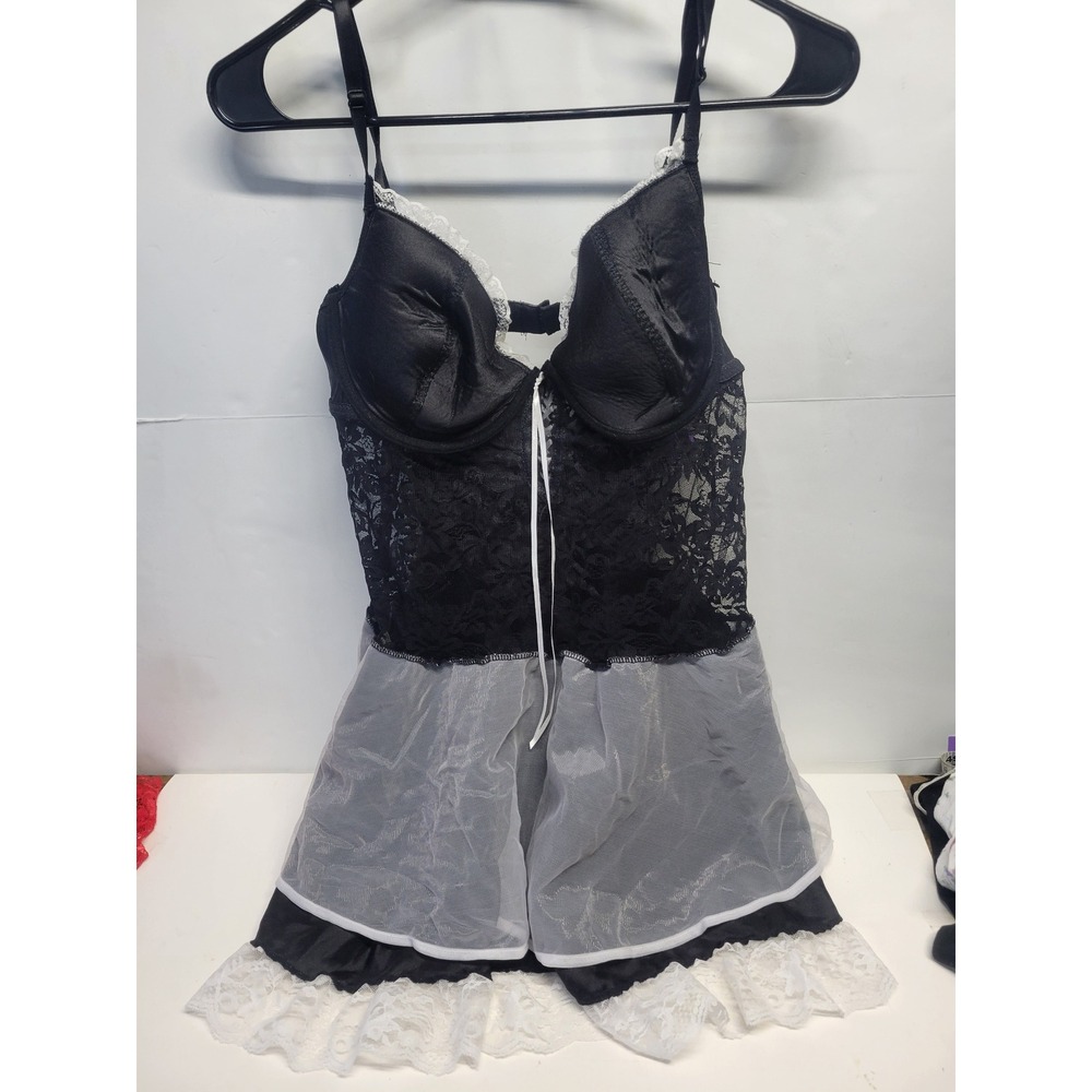 Never Naked Black Lace Mesh Corset Babydoll Lingerie Top 2X‎